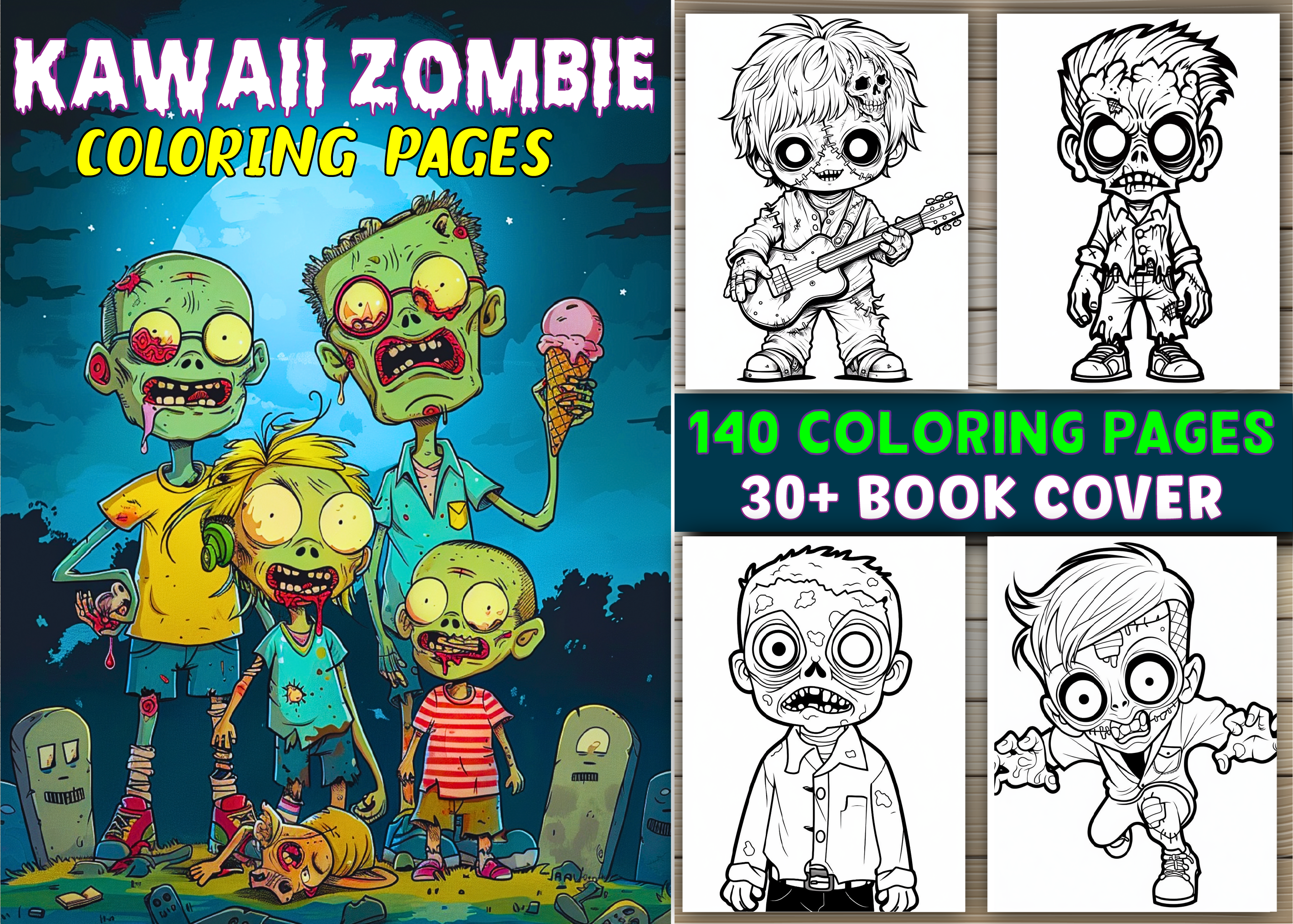 Kawaii Zombie Coloring Pages for KDP