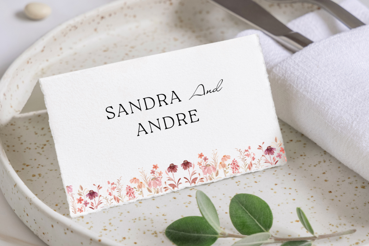 Pink Floral Wedding Place Cards