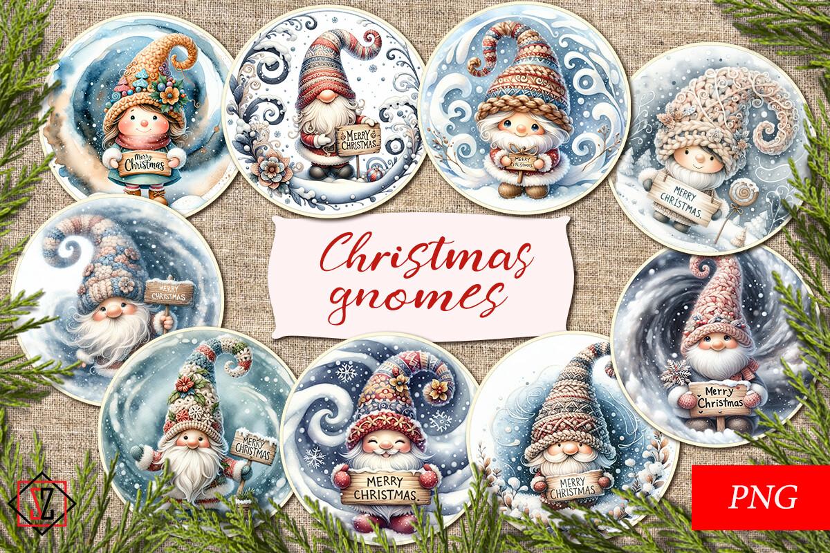 Round Stickers with Cute Christmas Gnome Graphic by Светлана Зиновьева ...