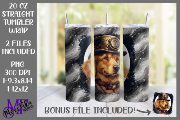 steampunk golden retriever tumbler wrap 20oz skinny sublimation unique artistic breed