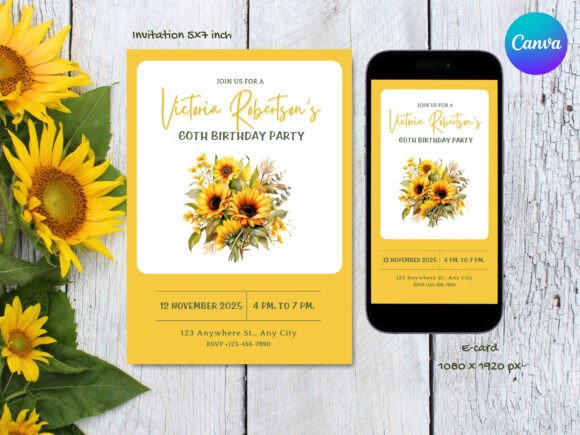 Sunflowers Birthday Invitation Template