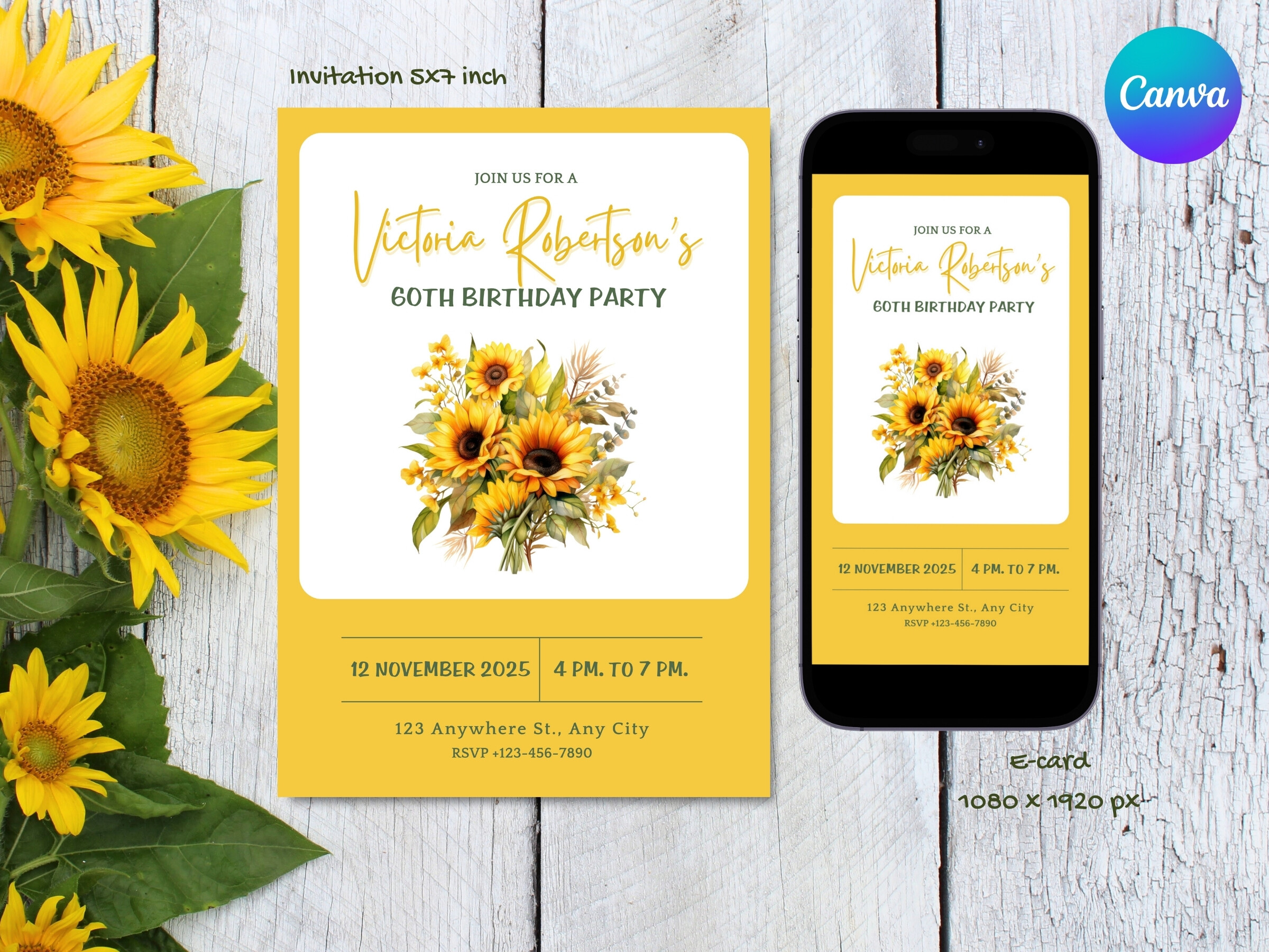 Sunflowers Birthday Invitation Template