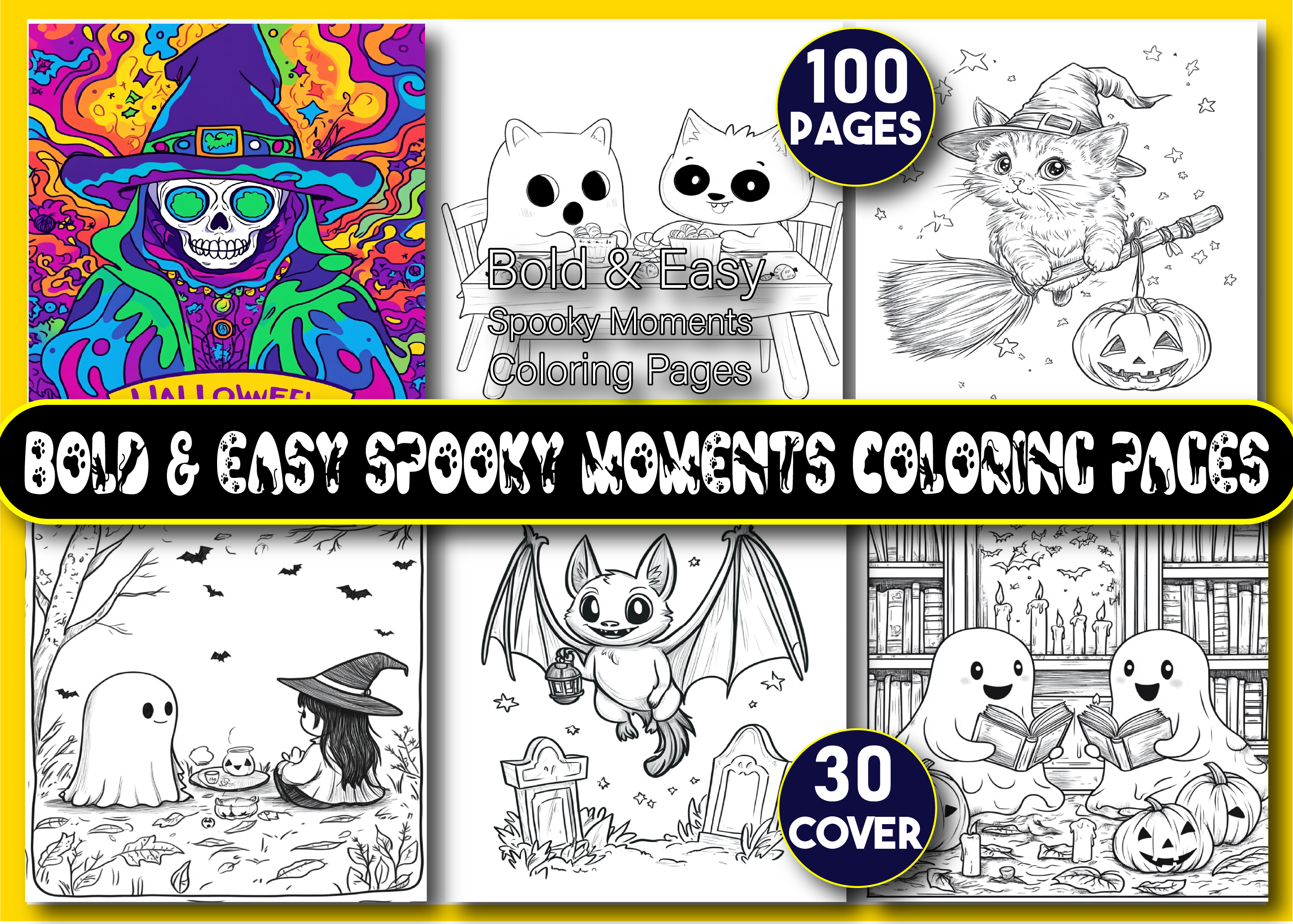 Bold Easy Spooky Moments Coloring Pages Graphic by Unique · Creative ...