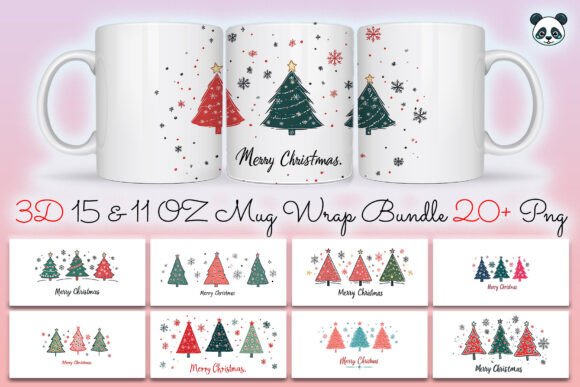 Merry Christmas Tree Mug Wrap Bundle Graphics