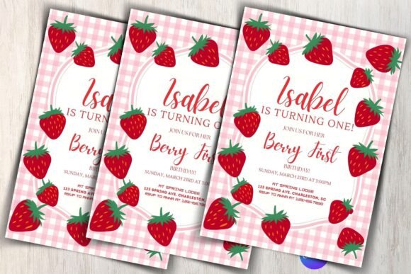 Strawberry Birthday Invitation Template