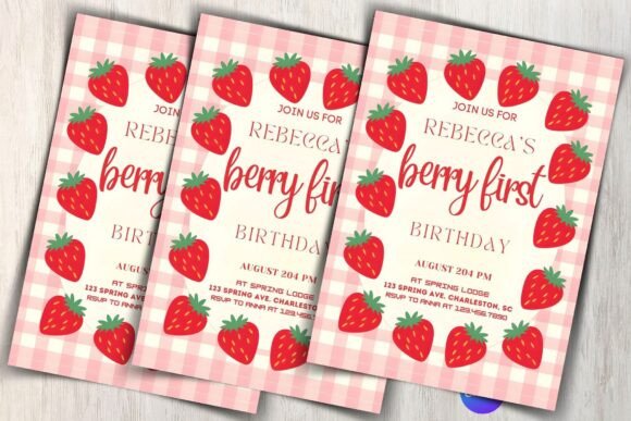 Strawberry Birthday Invitation Template