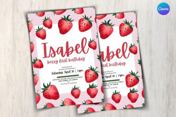 Strawberry Birthday Invitation Template