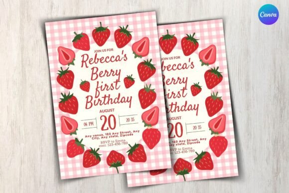 Strawberry Birthday Invitation Template