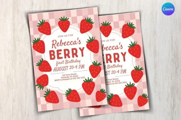 Strawberry Birthday Invitation Template