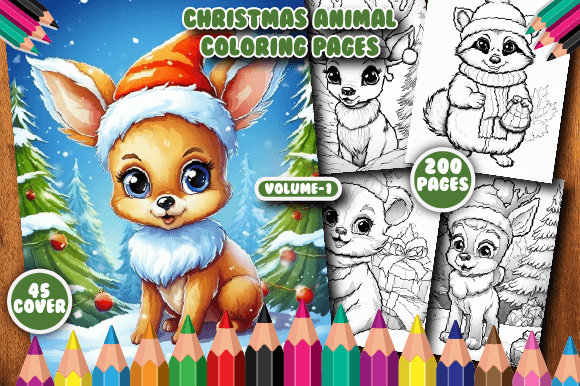 200 Christmas Animal Coloring Pages V-1