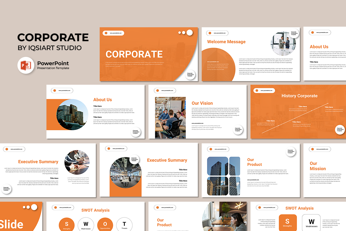 Plantilla de PowerPoint corporativa con diapositivas editables