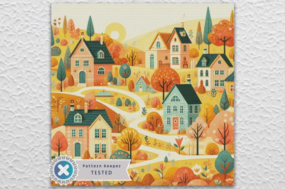 Cross Stitch Pattern Folk Village Houses