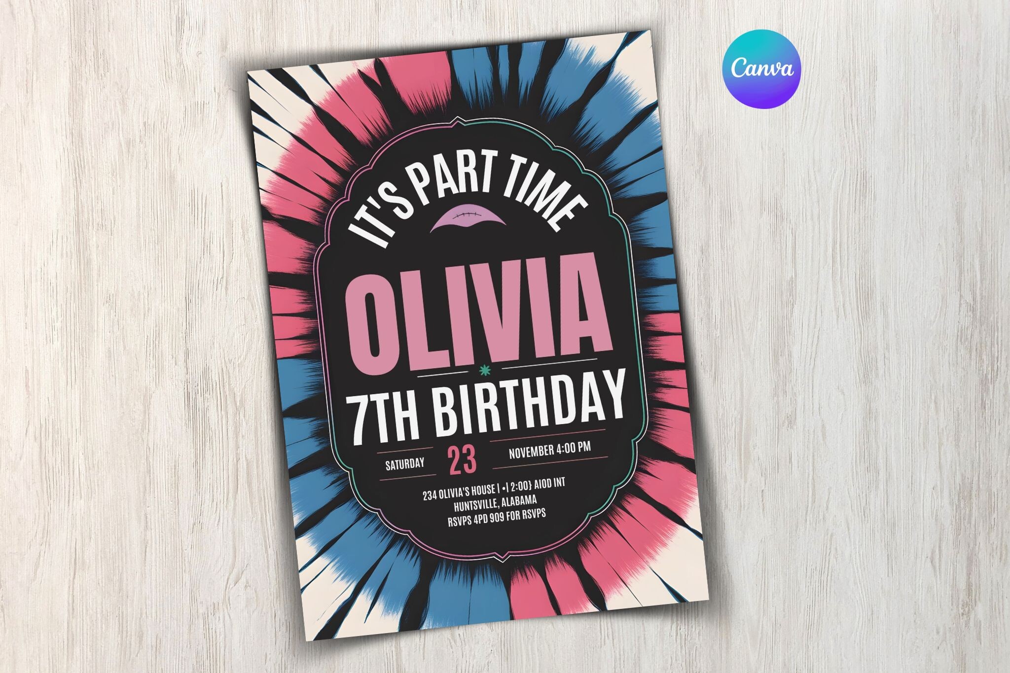 Tie Dye Birthday Invitation
