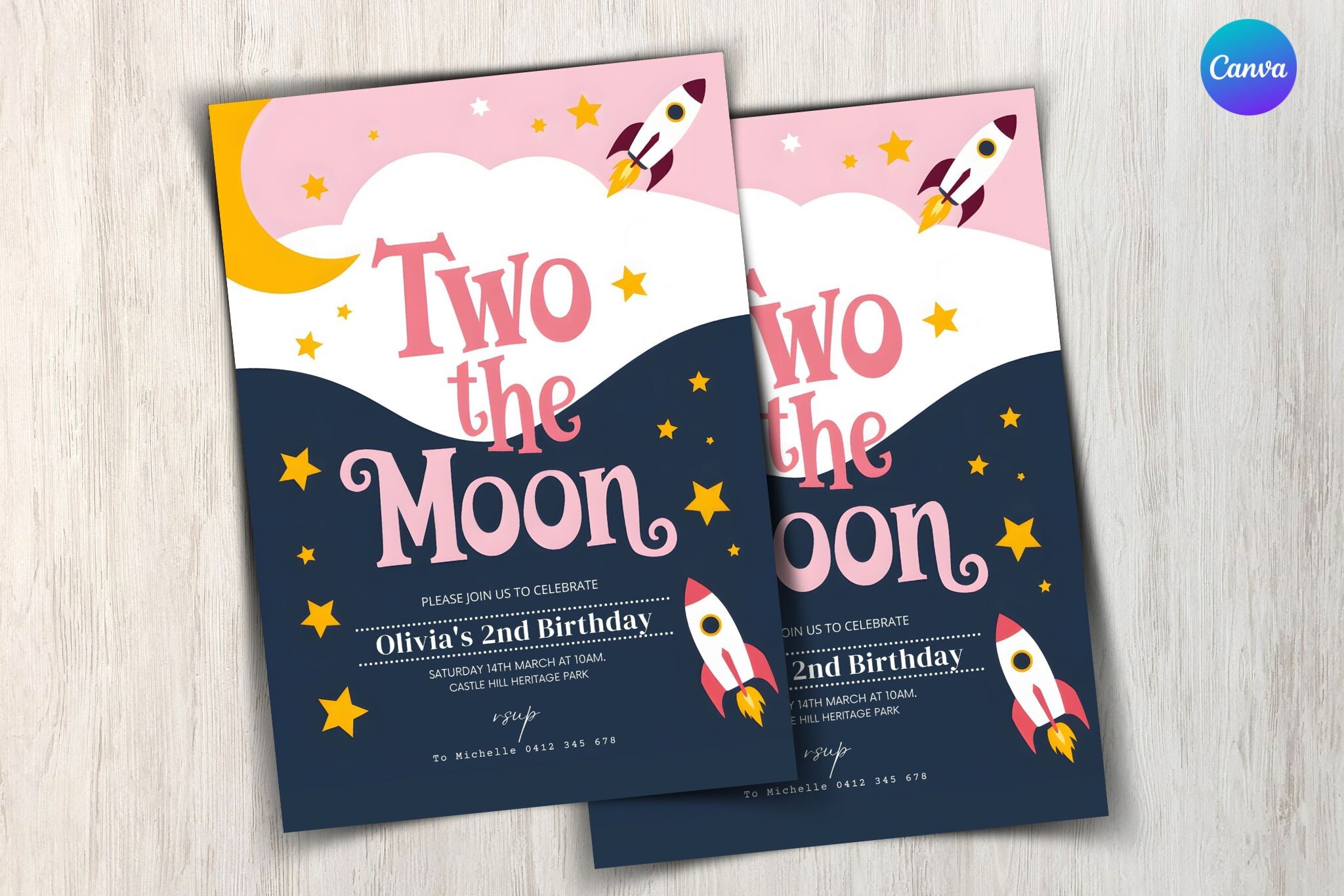 Two the Moon Birthday Party Invitation