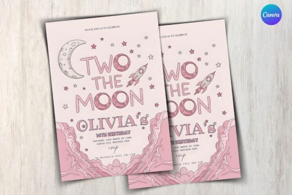 Two the Moon Birthday Party Invitation