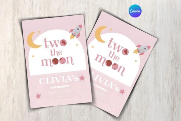 Two the Moon Birthday Party Invitation