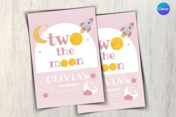 Two the Moon Birthday Party Invitation