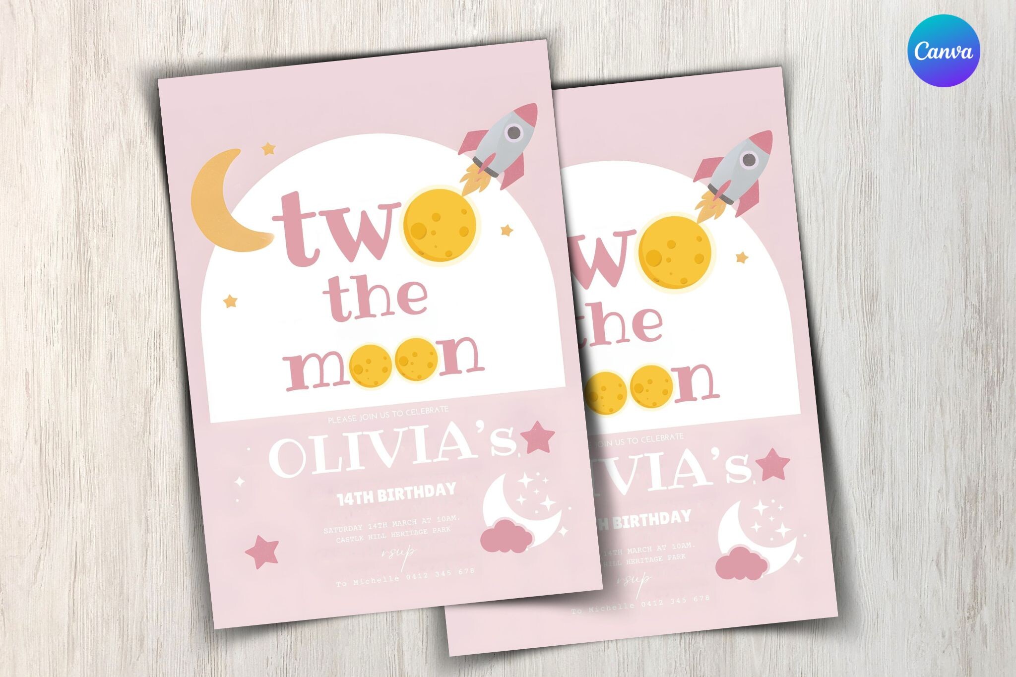Two the Moon Birthday Party Invitation
