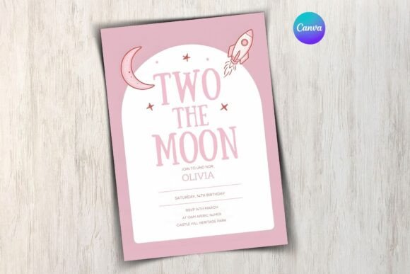 Two the Moon Birthday Party Invitation