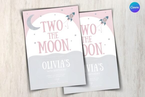 Two the Moon Birthday Party Invitation