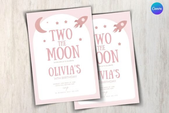 Two the Moon Birthday Party Invitation