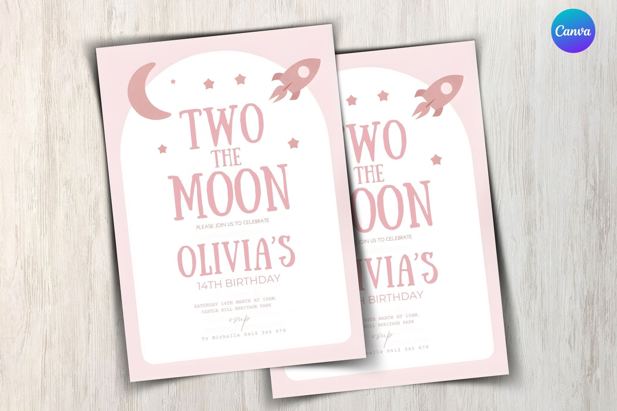 Two the Moon Birthday Party Invitation