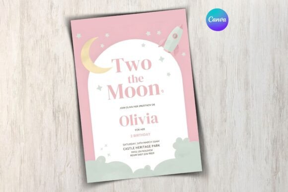 Two the Moon Birthday Party Invitation