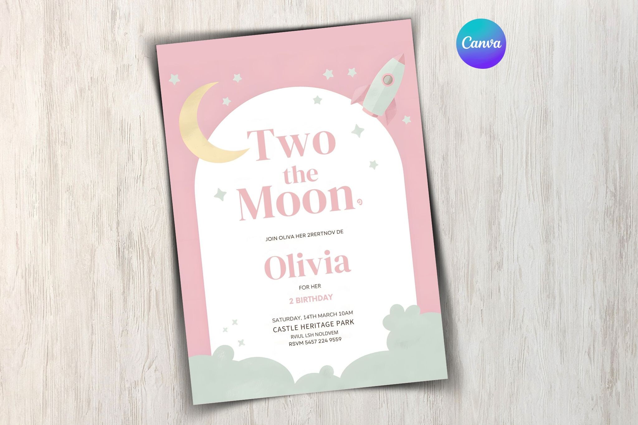 Two the Moon Birthday Party Invitation