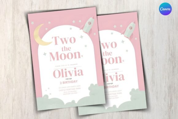 Two the Moon Birthday Party Invitation