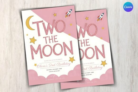 Two the Moon Birthday Party Invitation