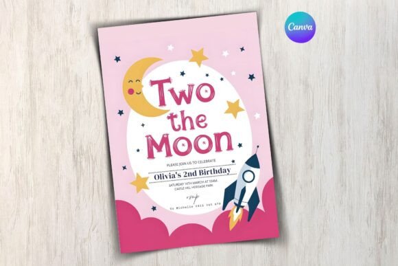 Two the Moon Birthday Party Invitation