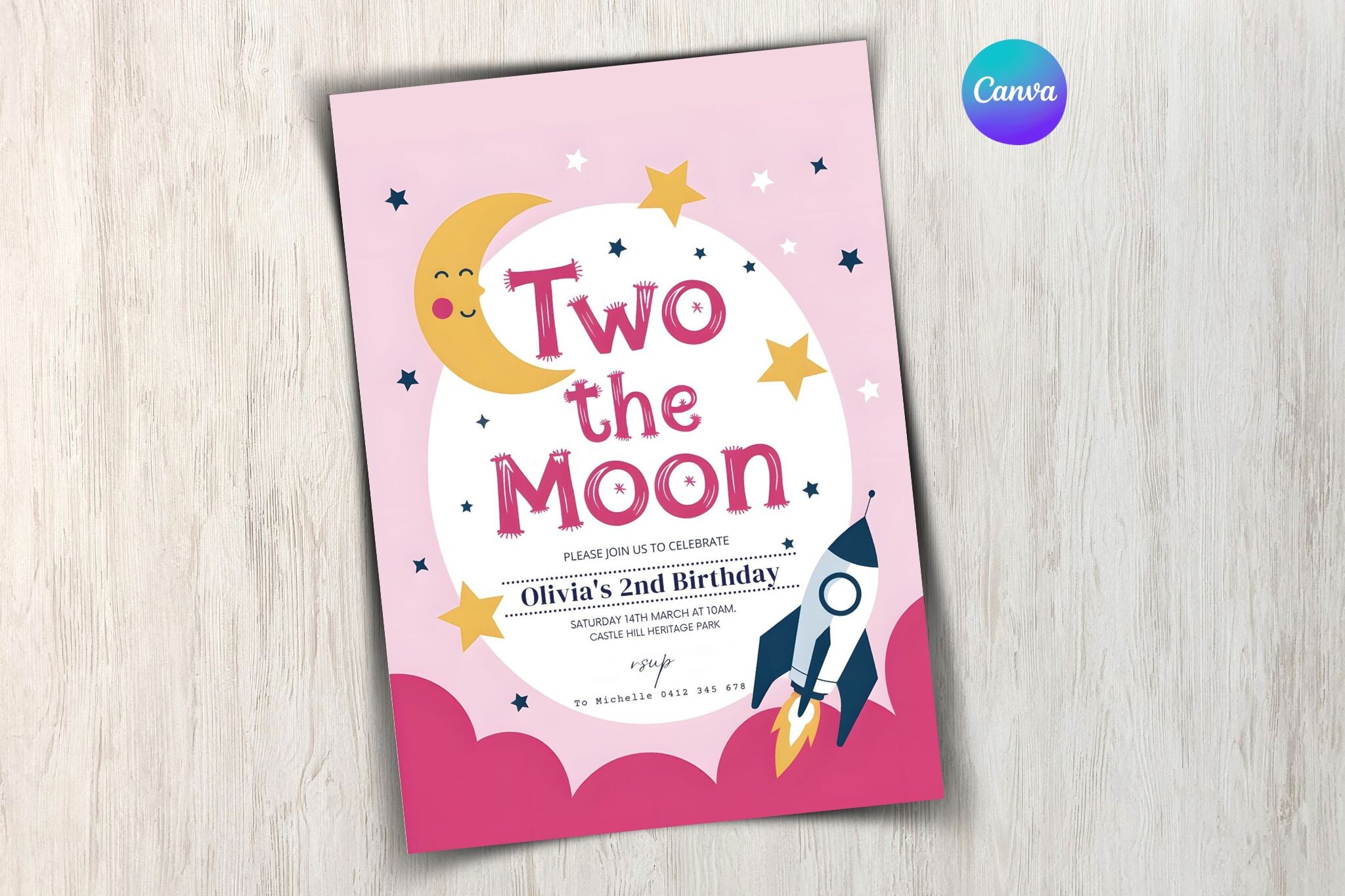 Two the Moon Birthday Party Invitation