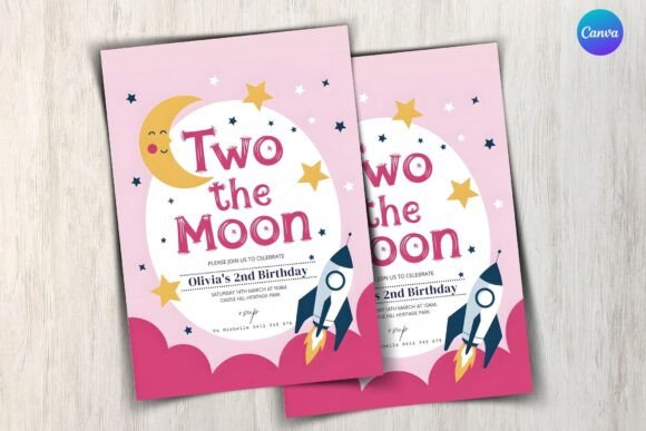 Two the Moon Birthday Party Invitation