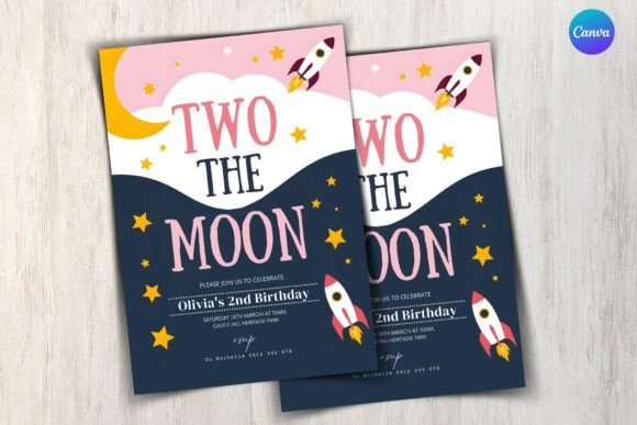Two the Moon Birthday Party Invitation