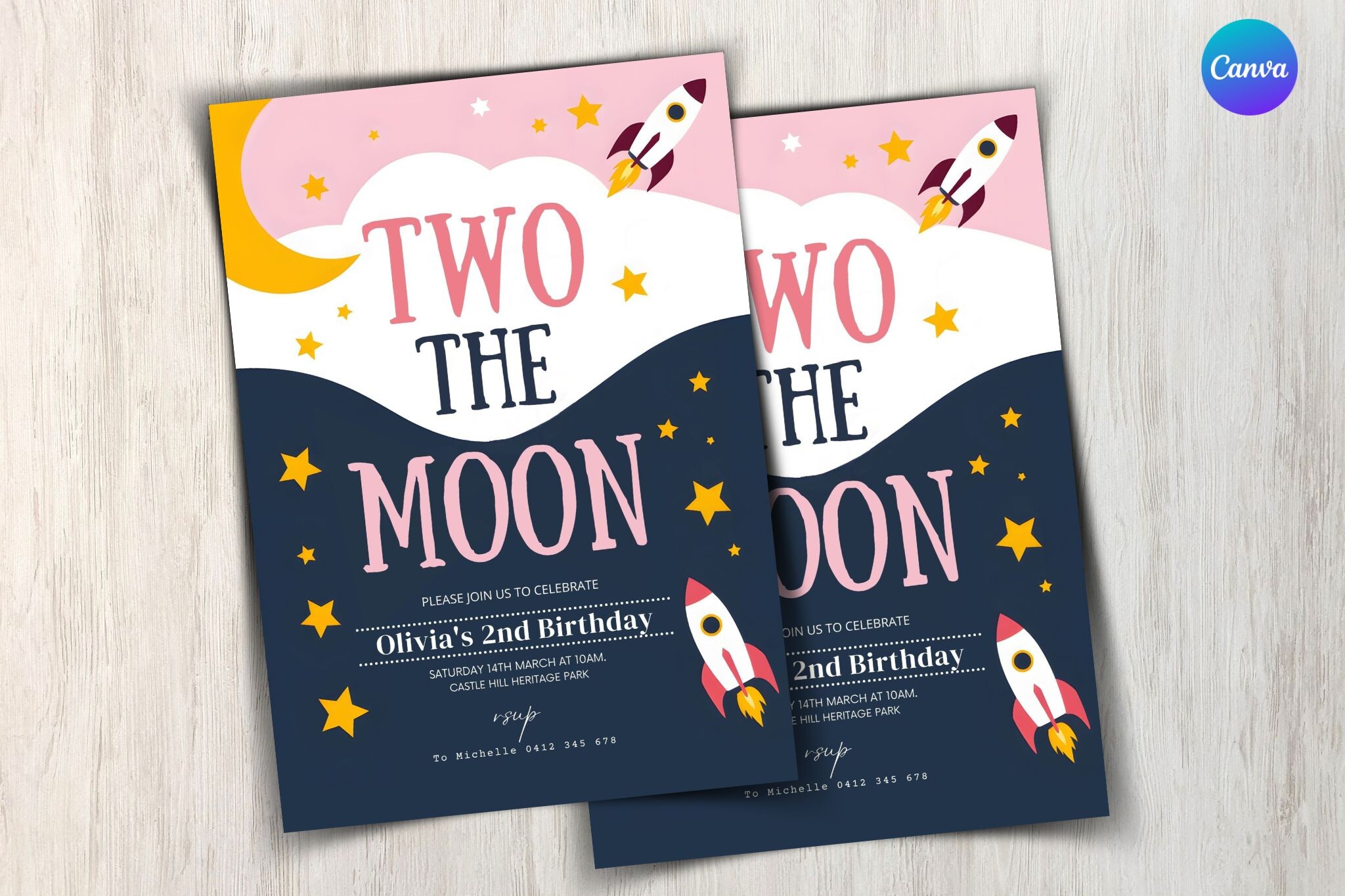 Two the Moon Birthday Party Invitation