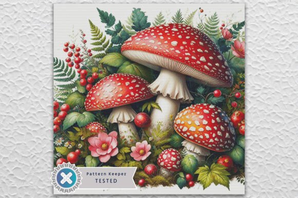Cross Stitch Pattern Mushrooms & Flowers