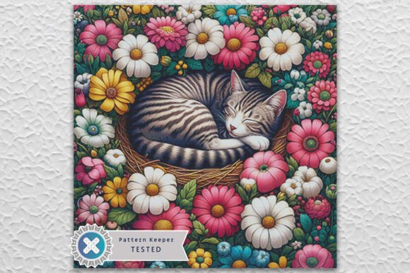 Cross Stitch Pattern PDF Floral Kitten