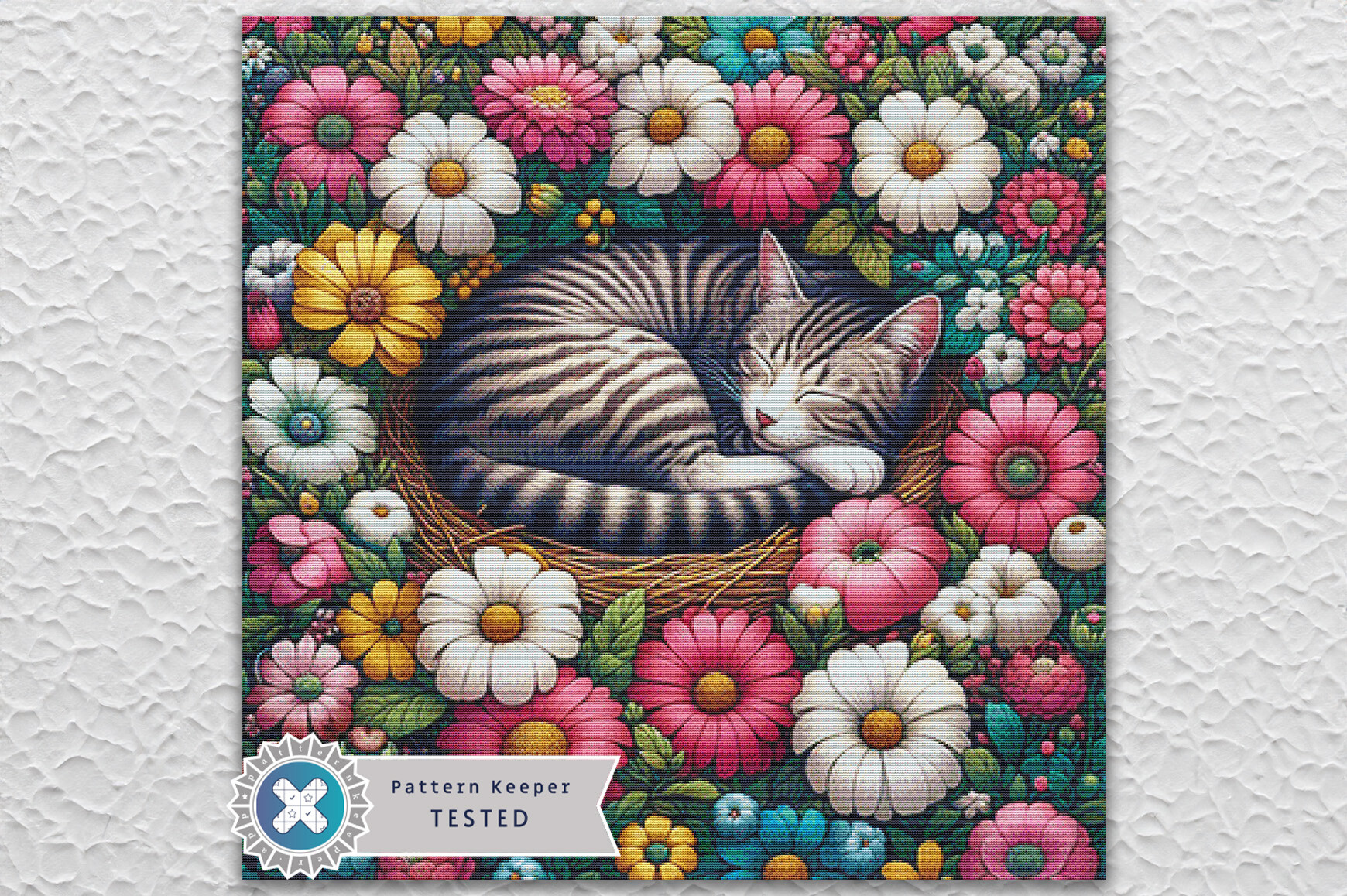 Cross Stitch Pattern PDF Floral Kitten