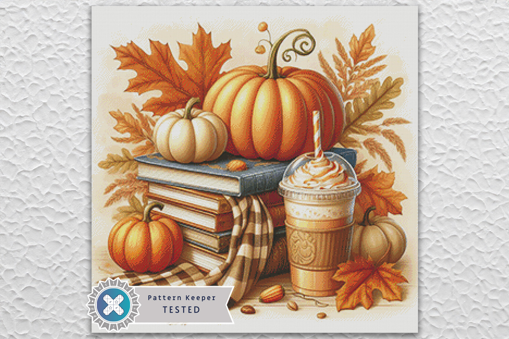 Fall Pumpkin Coffee Cross Stitch Pattern