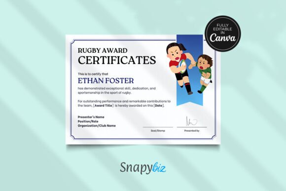 Rugby Award Certificate Canva Template