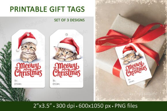 Cute Cat Christmas Printable Gift Tags