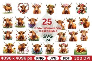 Floral Highland Cow Clipart Bundle Graphic by SVG24 · Creative Fabrica