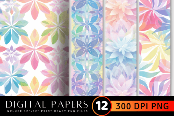 Rainbow Pastel Flower Digital Paper Back