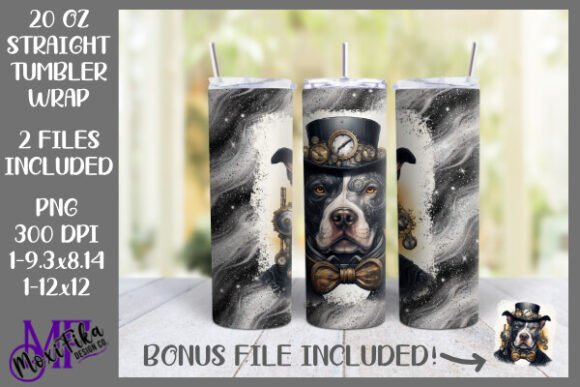 Steampunk pitbull tumbler wrap PNG sublimation design for 20oz Skinny Steel blanks