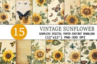 Vintage Sunflower Digital Paper Graphic by Digital Print & Cut ...