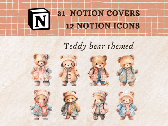 Watercolor Teddy Bear Notion Icons