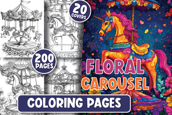 200 Floral Carousel Coloring Pages Graphic by Printable-Graphics ...