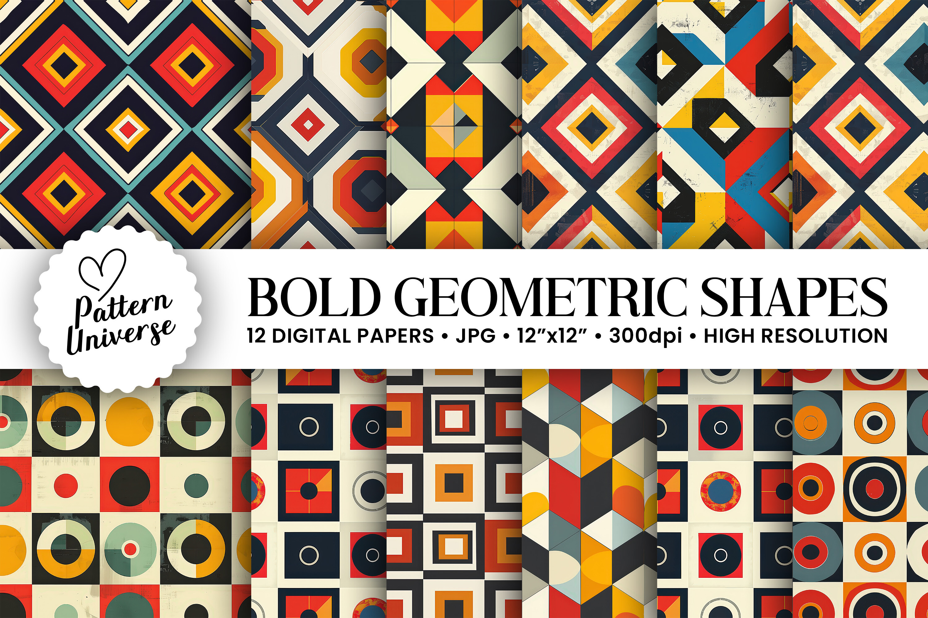 Bold Geometric Shapes Digital Papers Graphic by Pattern Universe ...