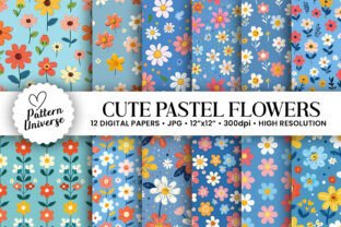 Cute Pastel Flowers Digital Papers Graphic by Pattern Universe ...