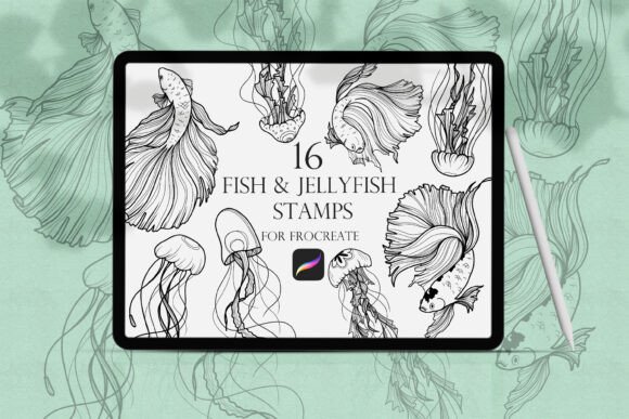 Fishes & Jellyfishes Procreate Stamps